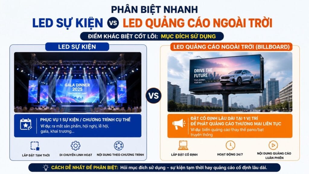 điểm khác biệt của LED quảng cáo và LED sự kiện